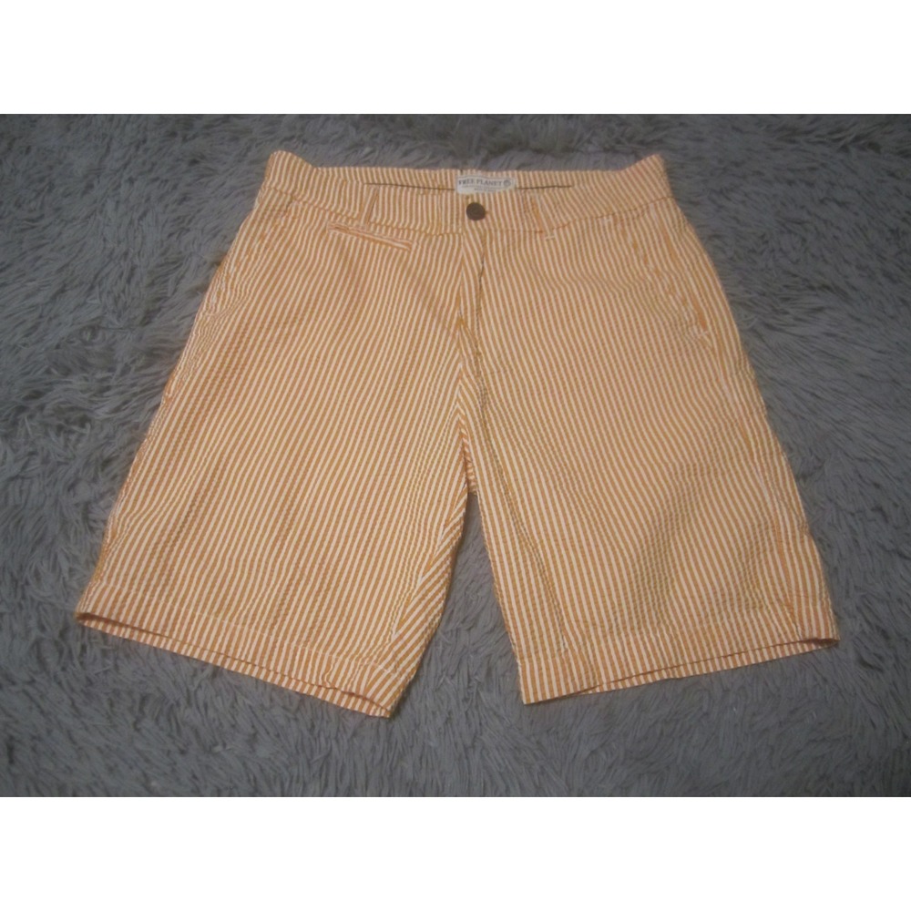 Free Planet Shorts Mens 30 Orange White Seersucker Chino Casual Flat Front